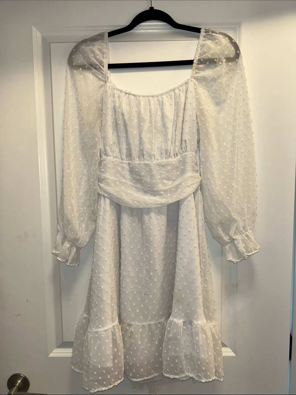 Girls' White Swiss Dot Puff Sleeve Dress